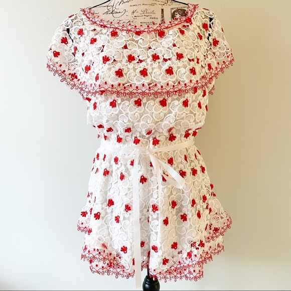 Alexis Pants - Alexis red and white lace romper size Fits like SMALL